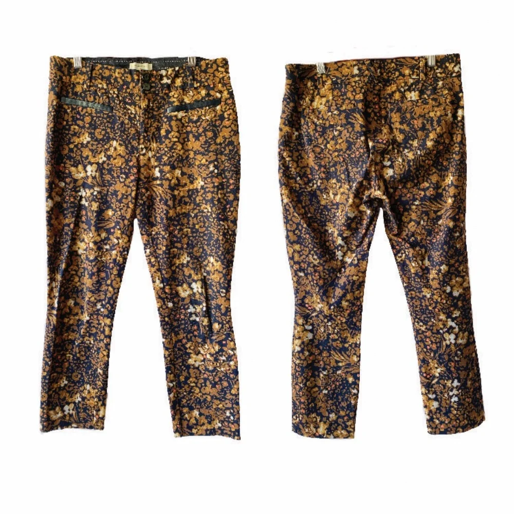 ANTHROPOLOGIE The Essential Slim Autumn Floral Cropped Trousers Pants Size 8